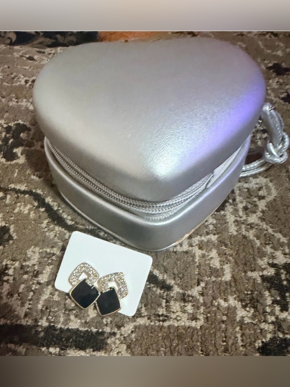 Elegant Black & Gold Crystal Drop Earrings And Heart Box